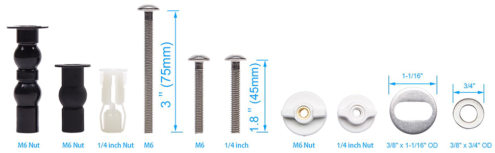 size of the screws and bolts